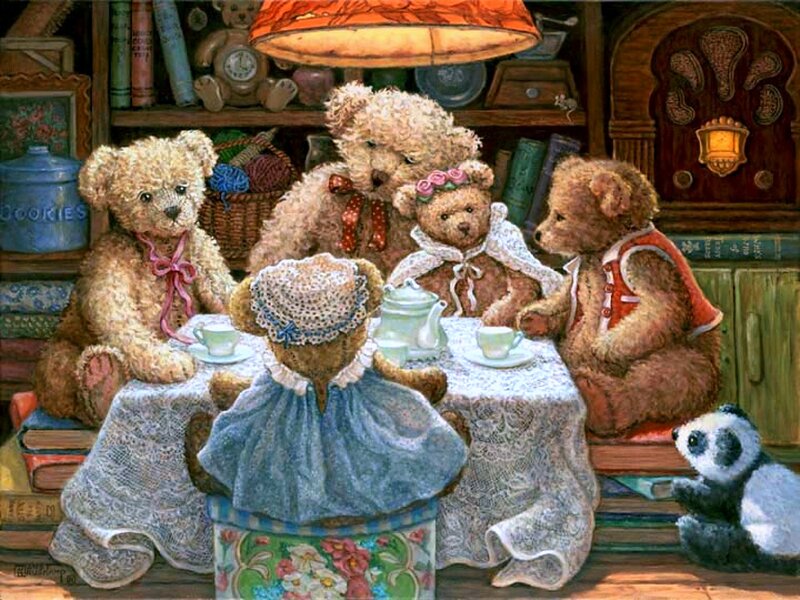 Teddy Bears at Tea Party — Brown