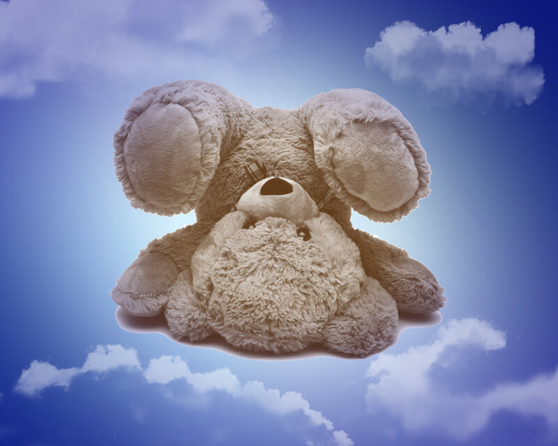 teddy bears floating in sky