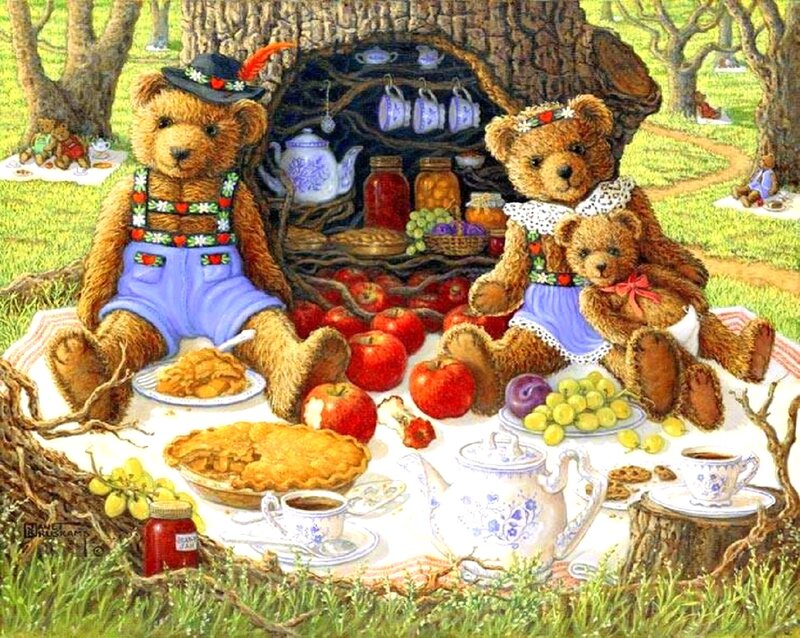 Teddy Bears Having Picnic