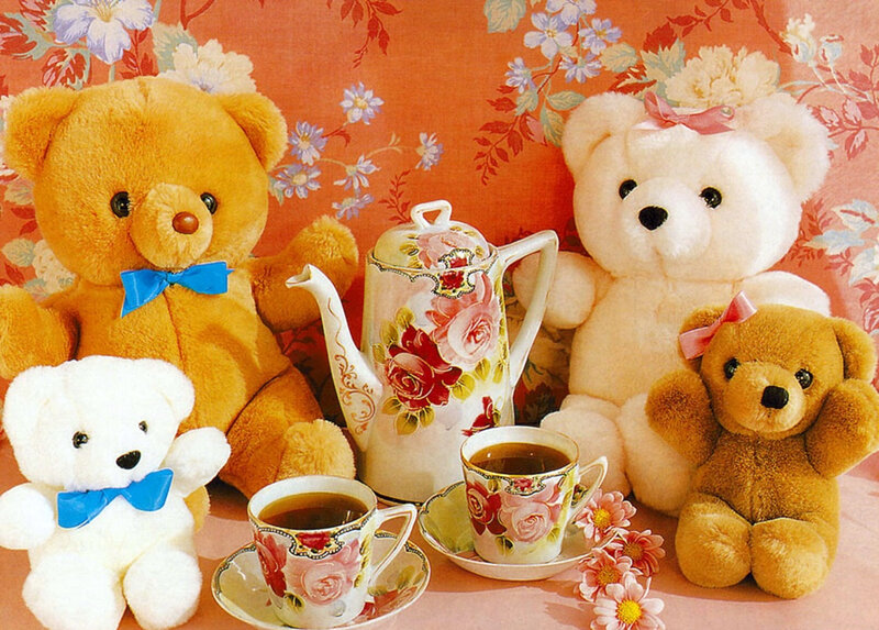 Teddy bears having tea party