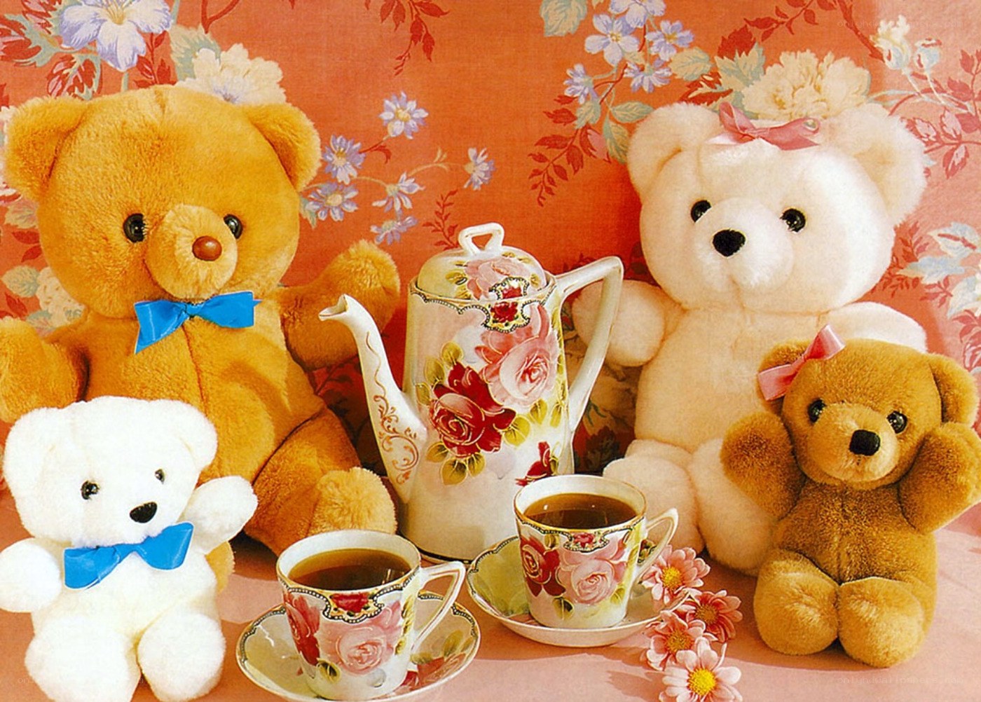 Teddy bears having tea party