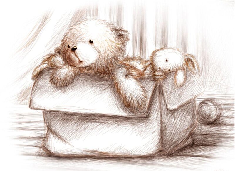 teddy bears in a box
