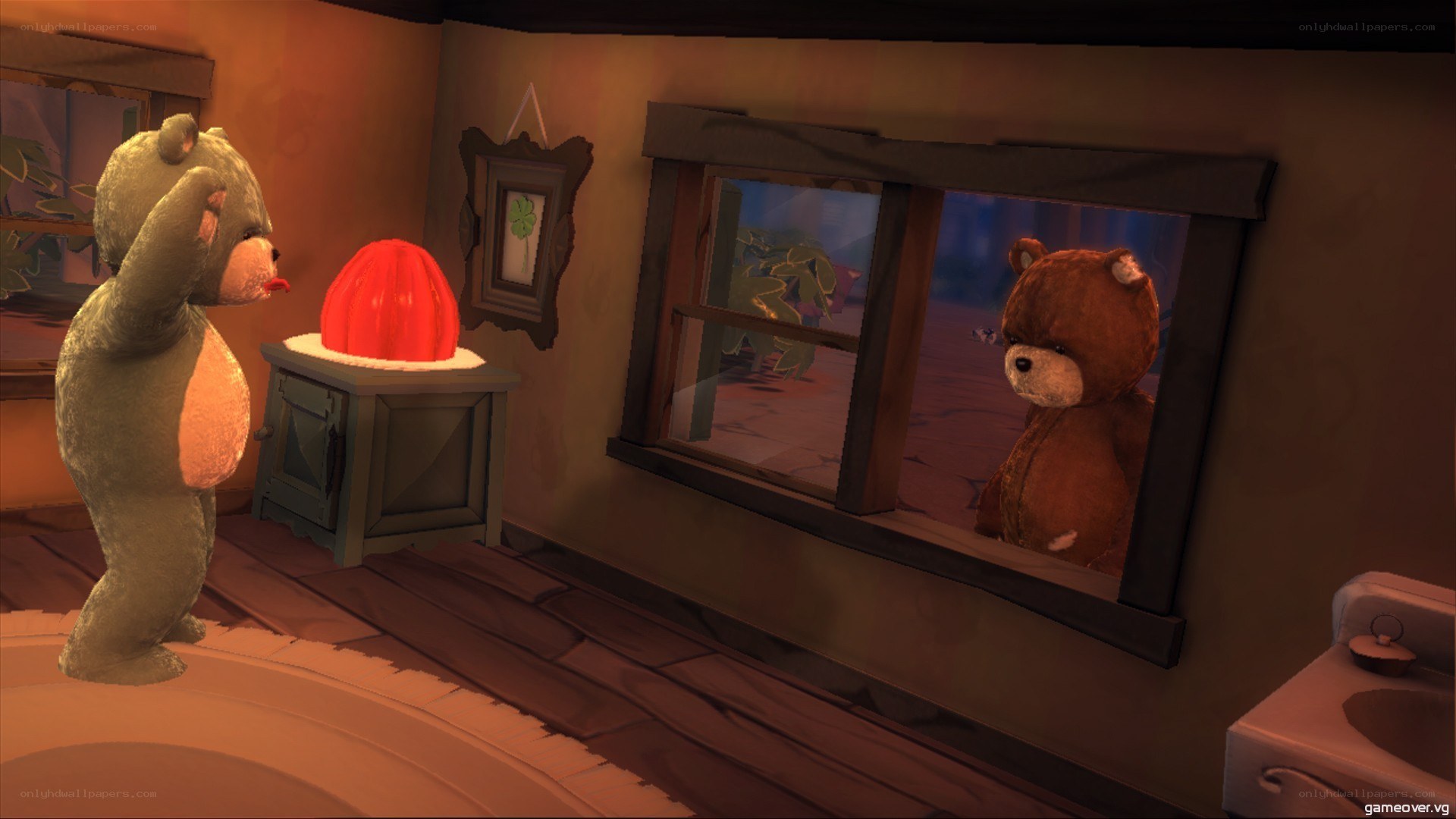 Teddy bears in a cozy room