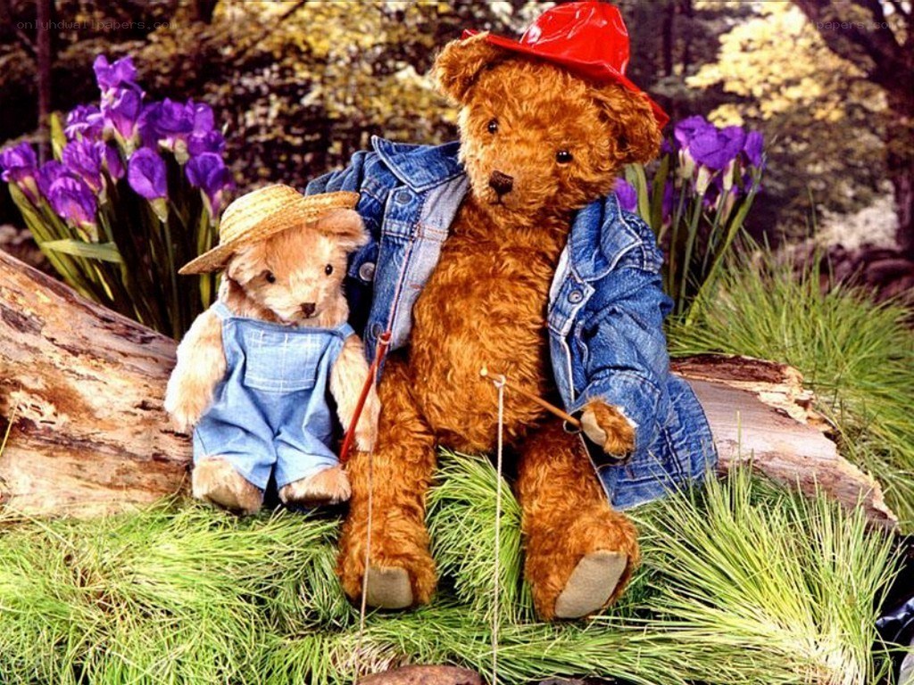 teddy bears in a garden