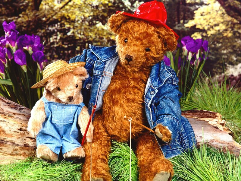 Teddy bears in a garden
