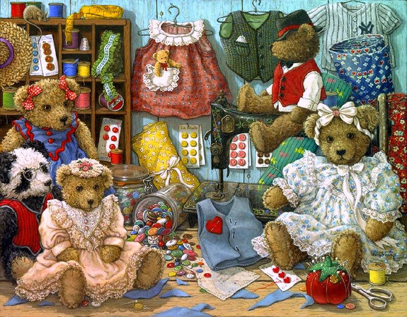 Teddy Bears in a Sewing Room