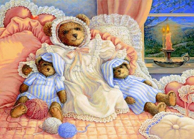 Teddy Bears in Bed — Pink