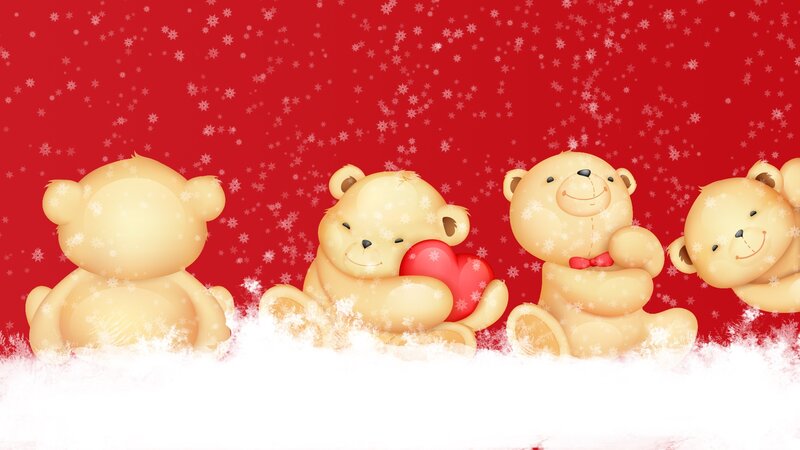 Teddy Bears in Snow — Red