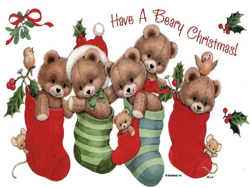 Teddy Bears in Stockings — Red