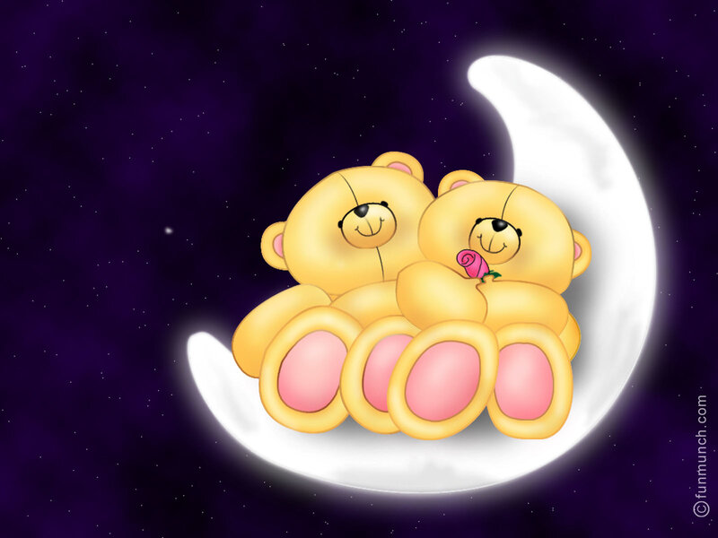 Teddy bears on a crescent moon