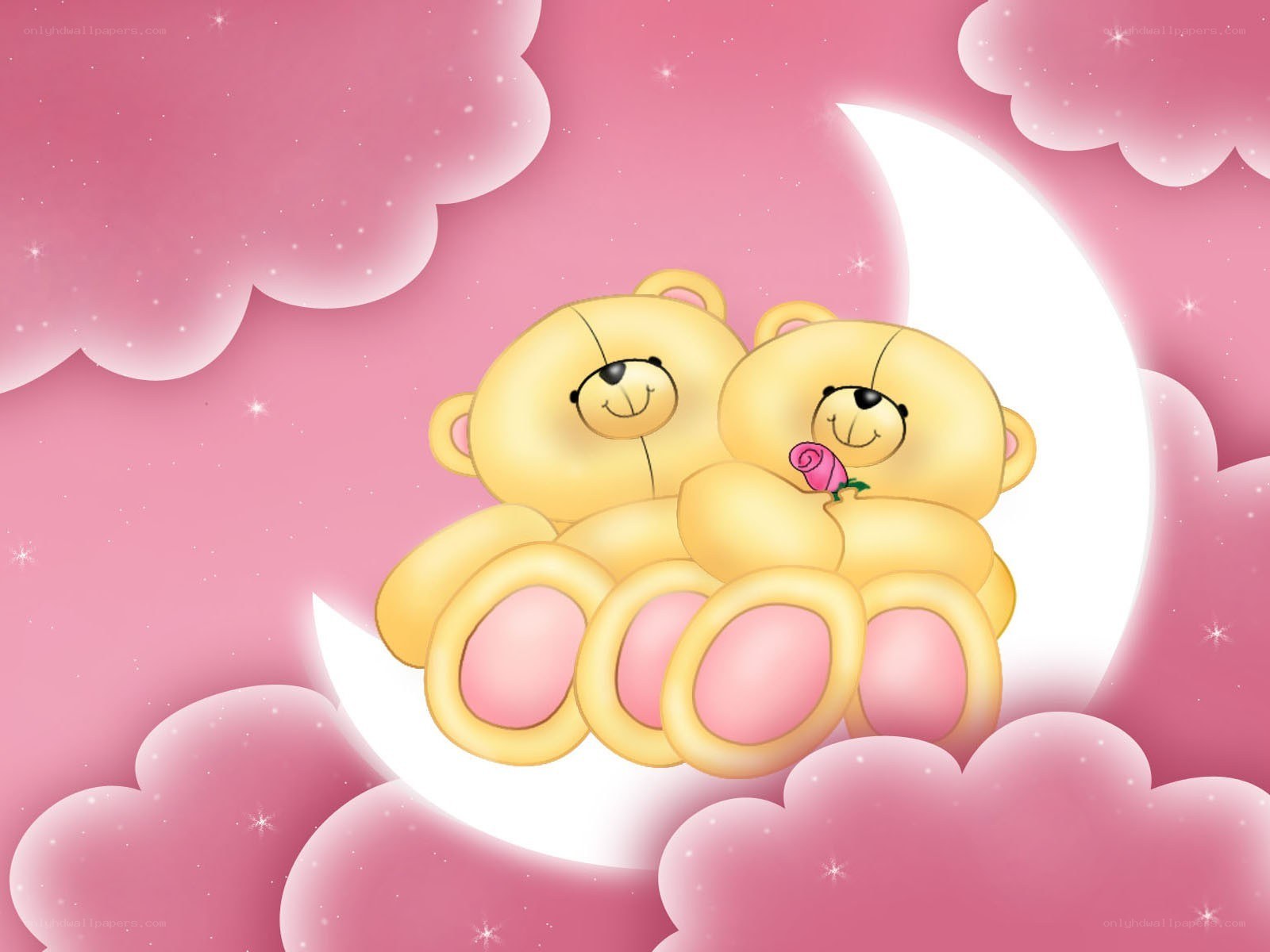 Teddy bears on a crescent moon