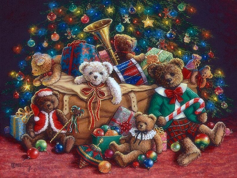 Teddy Bears under Tree — Red