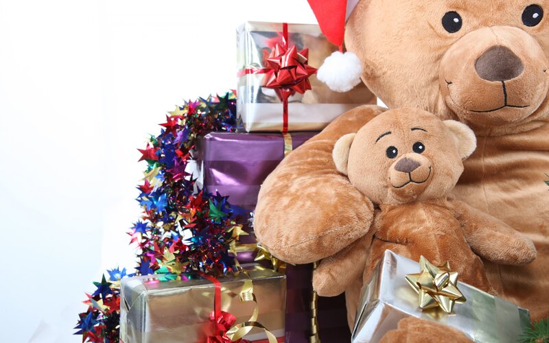 Teddy Bears with Gifts — Brown, Festive