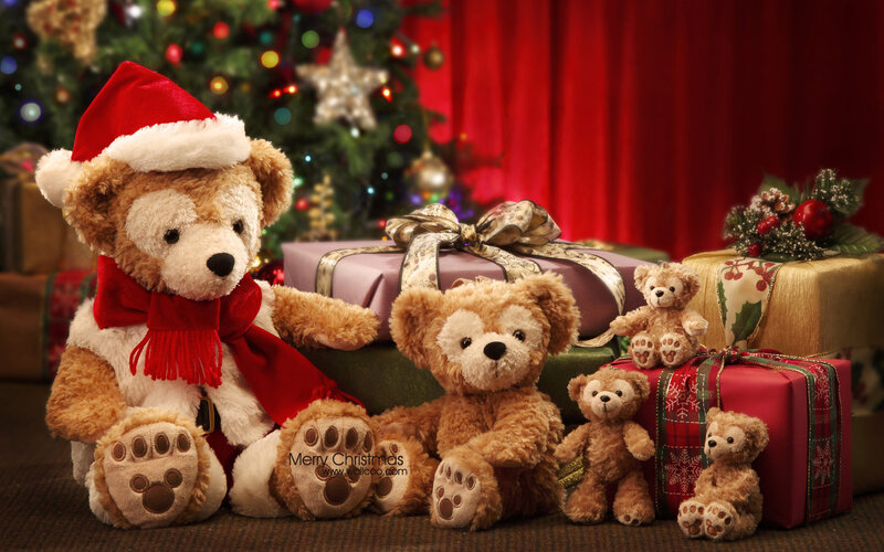 Teddy Bears with Gifts — Red, Festive, Winter