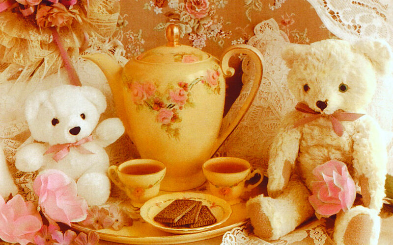Teddy Bears with Tea Set — Pink