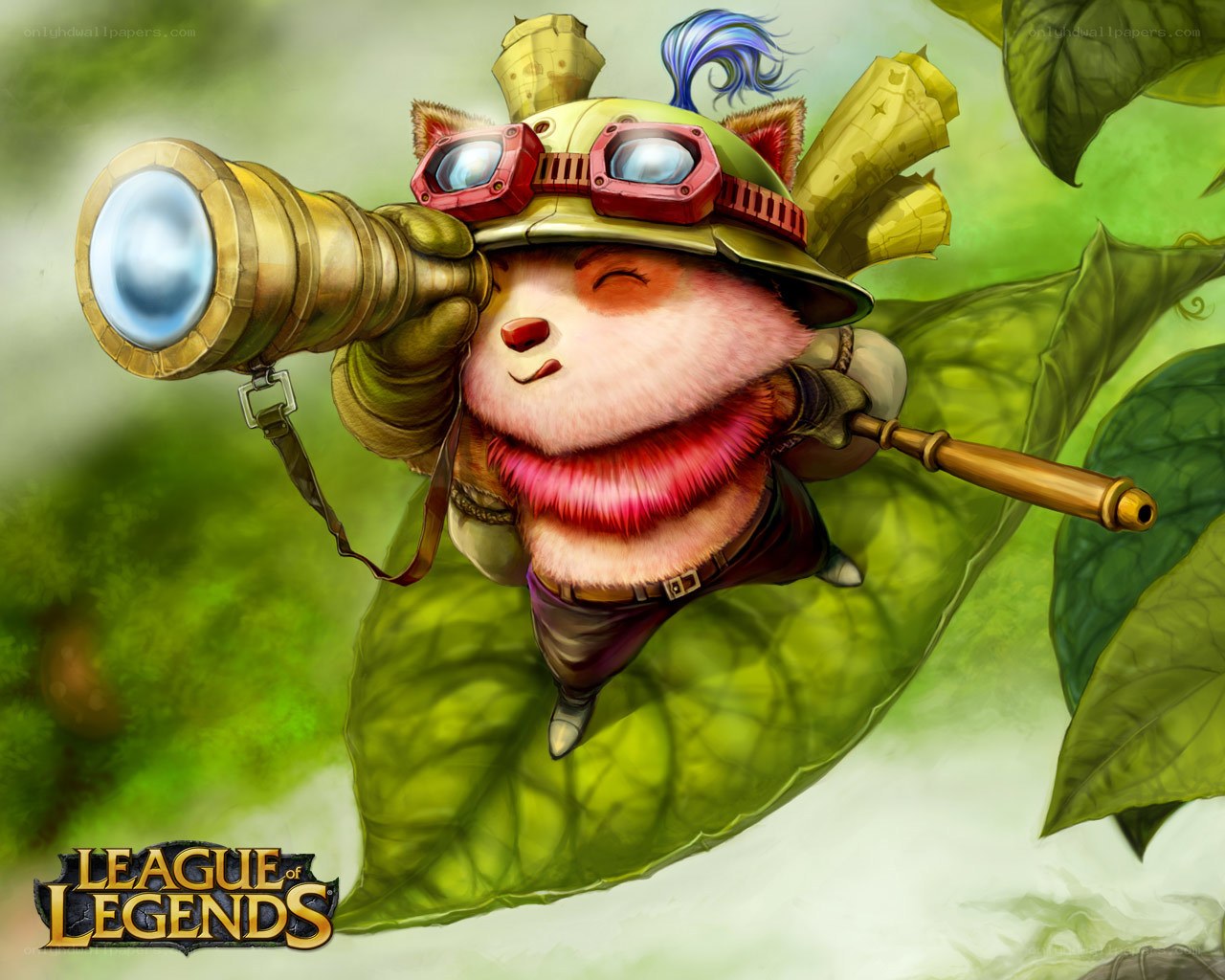 Teemo on a leaf with binoculars