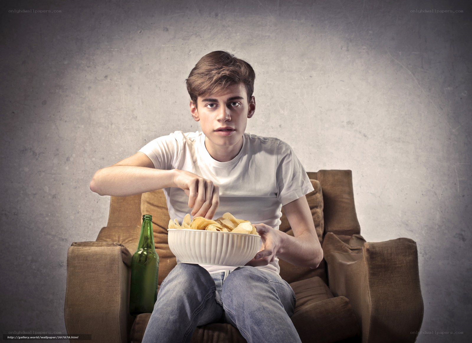 Teen with chips and beer
