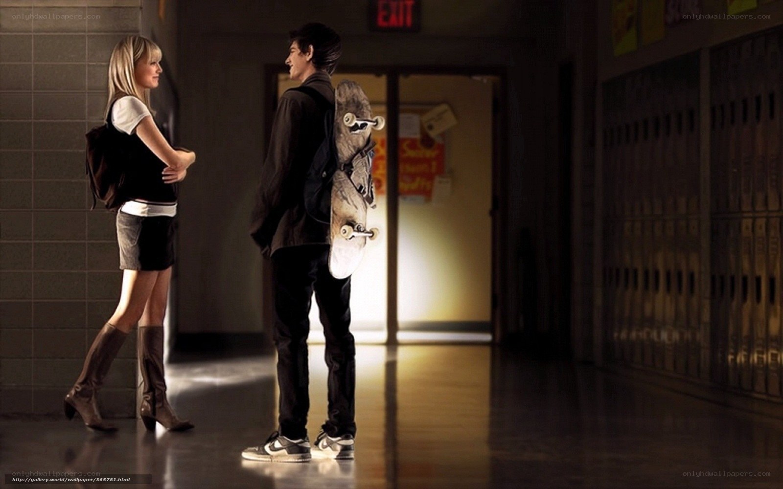 teenagers in school hallway