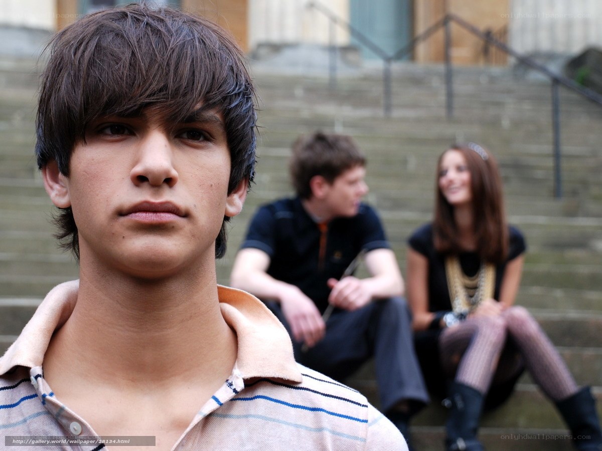 Teenagers on stone steps