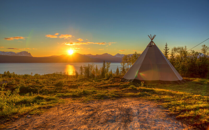 Teepee by Lake at Sunset