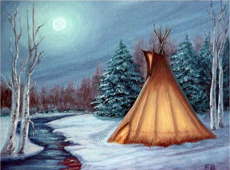 Teepee in winter moonlight
