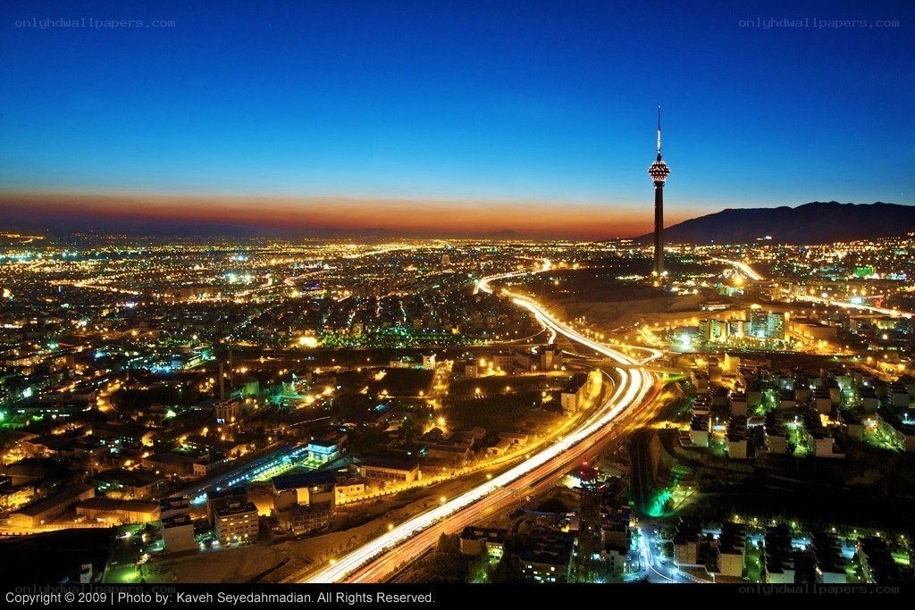 Tehran at dusk with Milad Tower