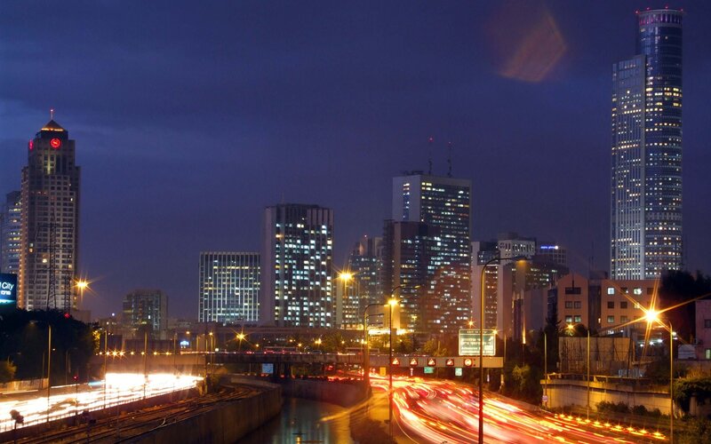 Tel Aviv city skyline at night
