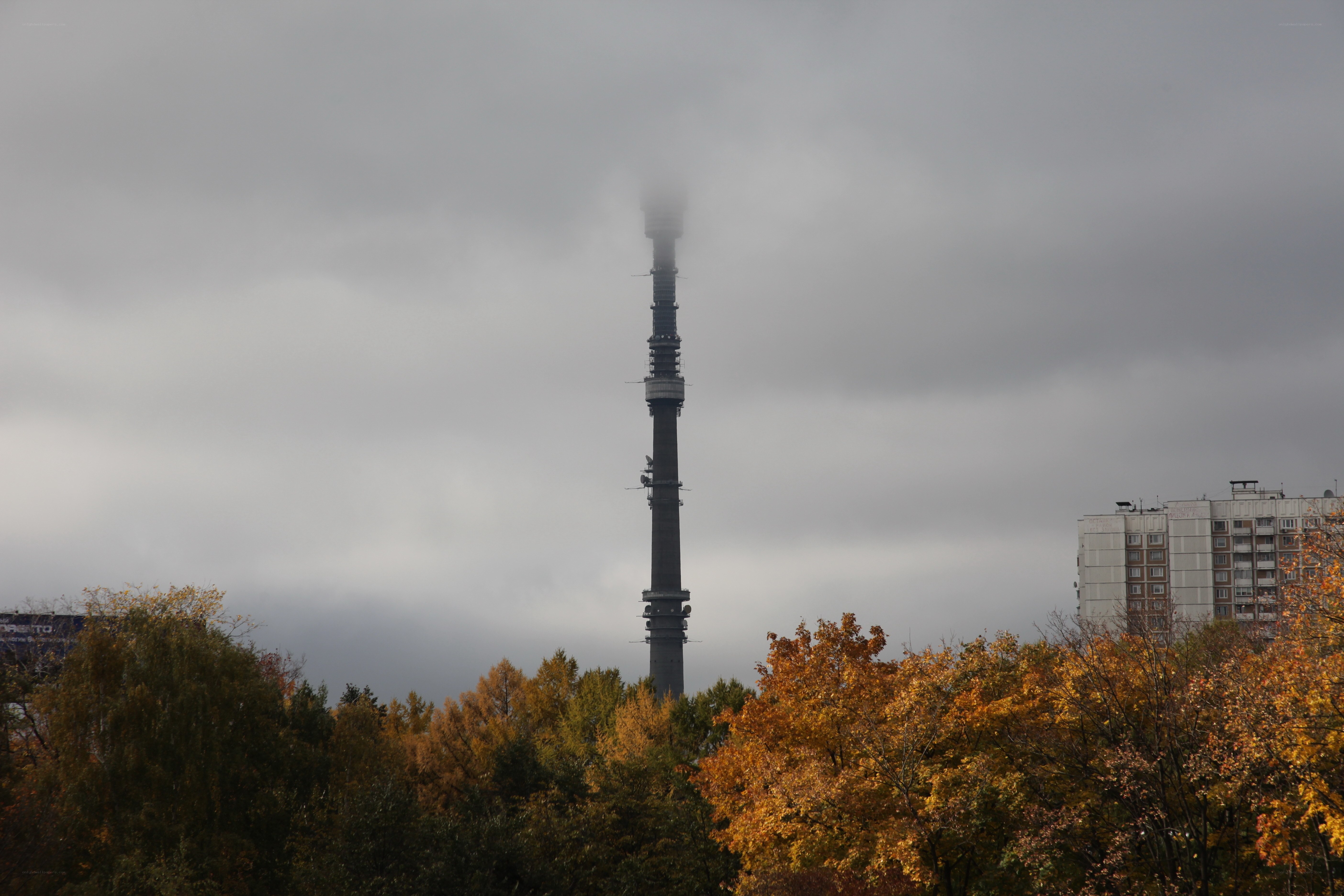 Telecommunication tower in fog