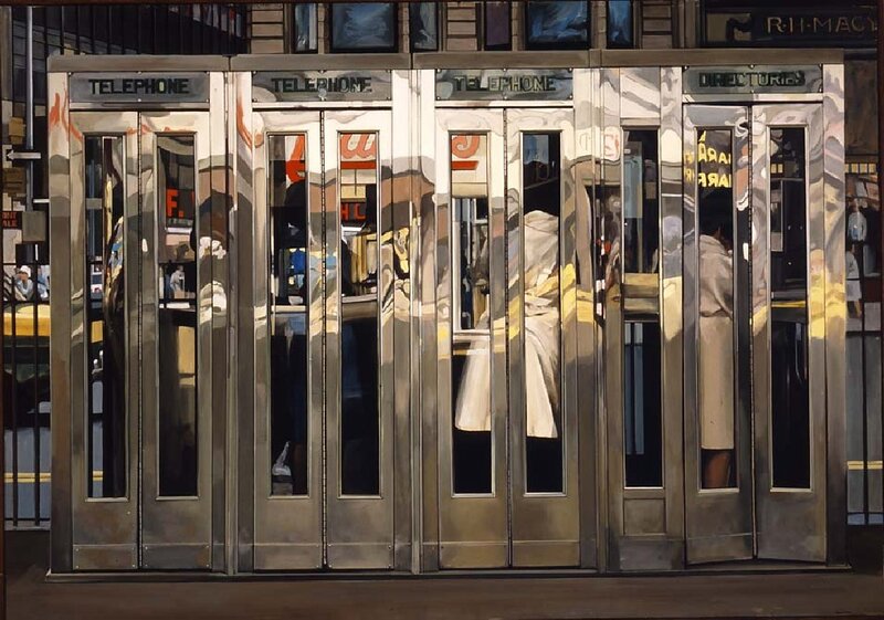 Telephone booths in a city