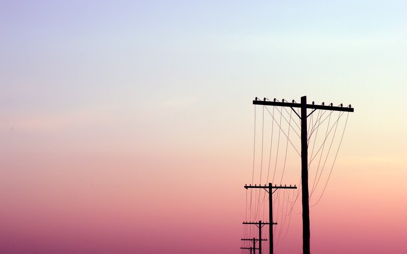 Telephone poles at sunset