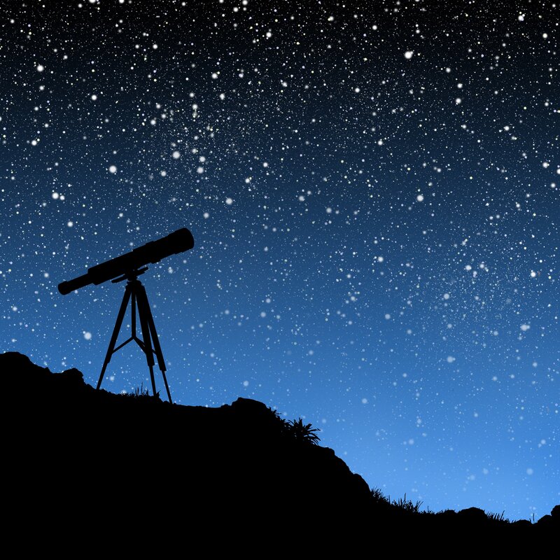 Telescope on Hillside — Blue, Serene