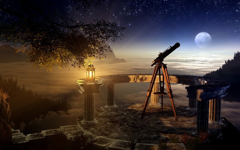 Telescope on Stone Platform