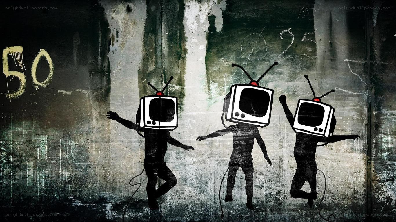 television-headed figures dancing