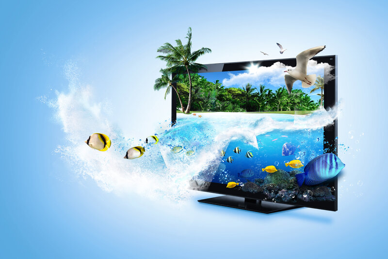 Television with Ocean Scene — Blue, Serene, Afternoon