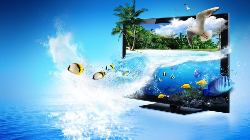 Television with Ocean Scene — Blue