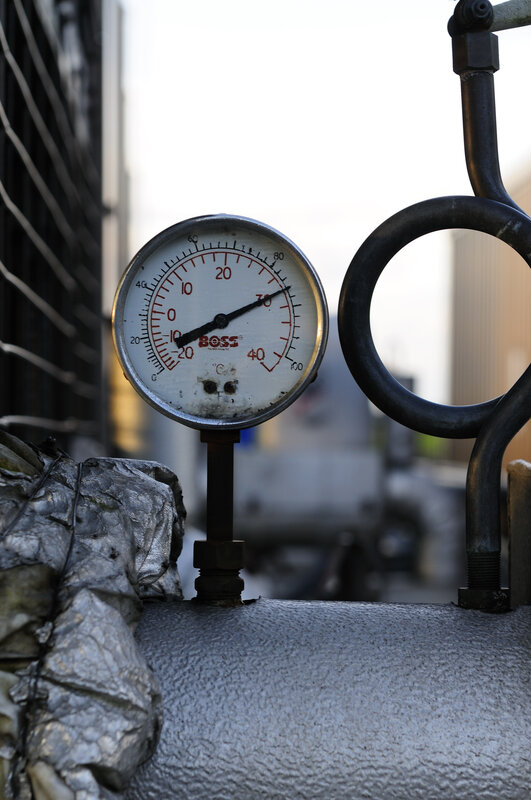 Temperature gauge on industrial equipment