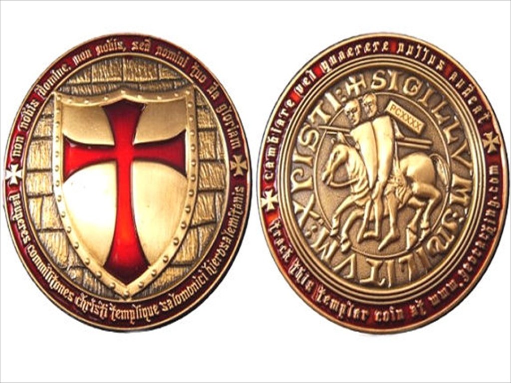 Templar coin with cross and knight