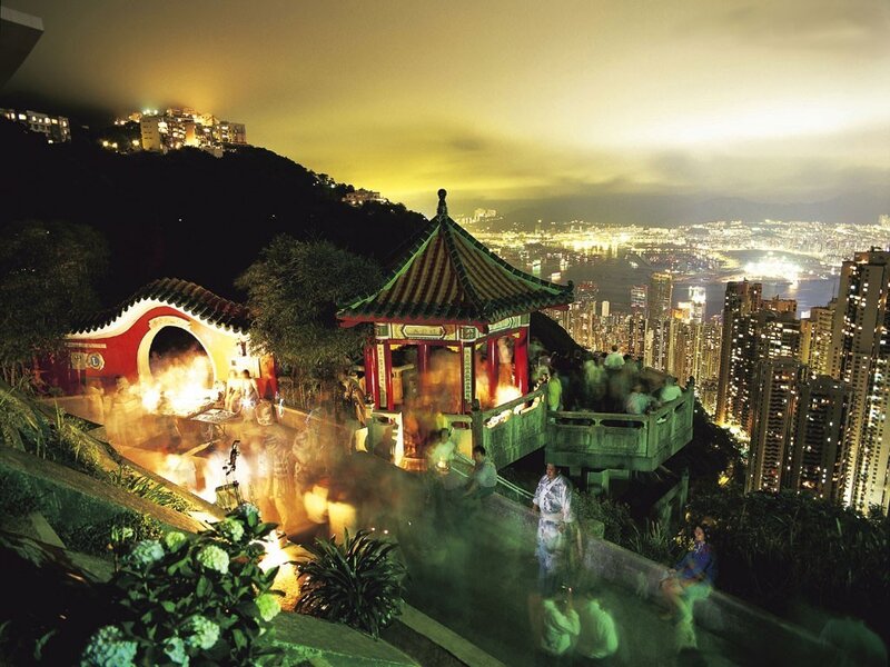 Temple at night overlooking city