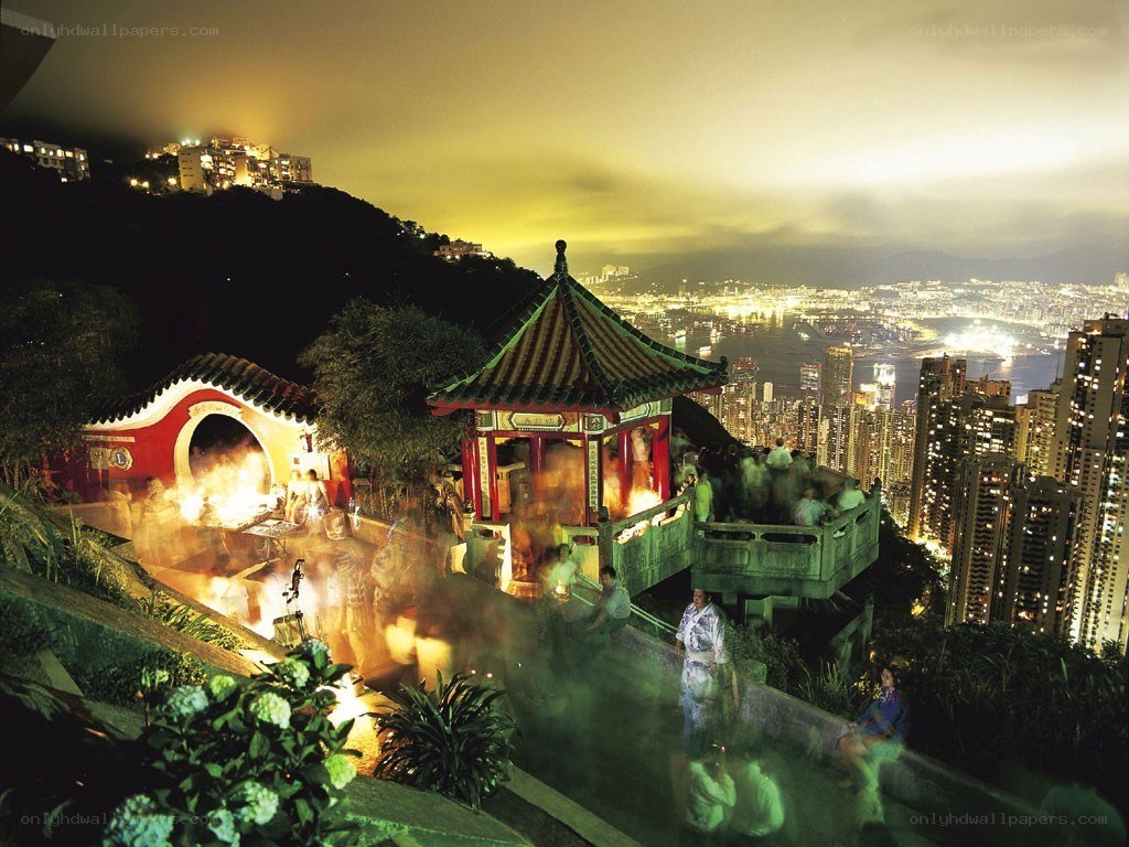 Temple at night overlooking city