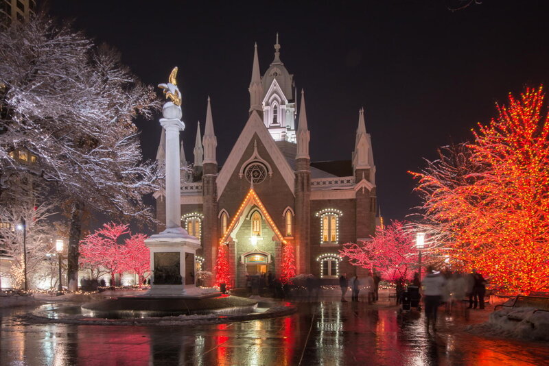 Temple at Night — Red, Festive