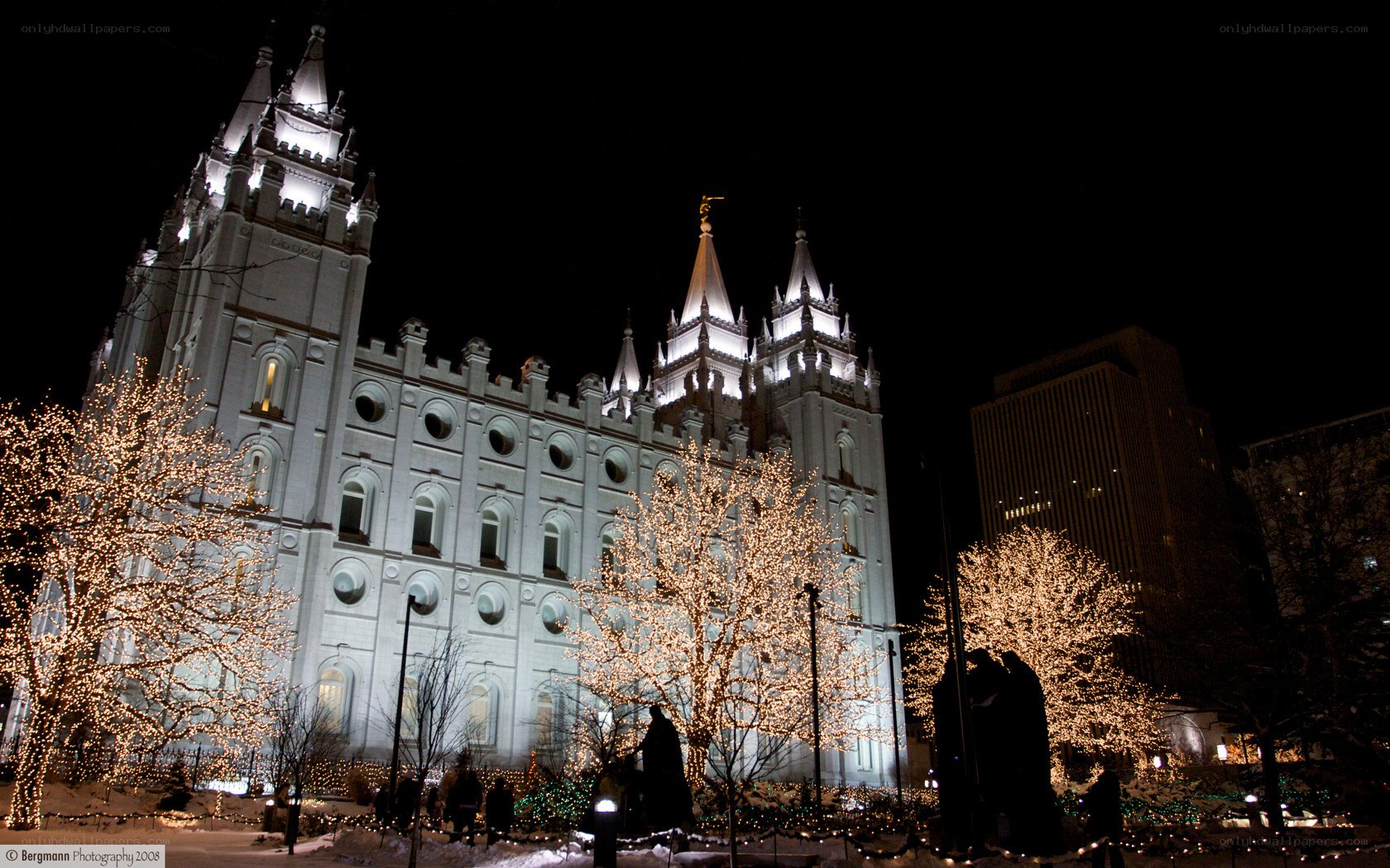 Temple at night with lights