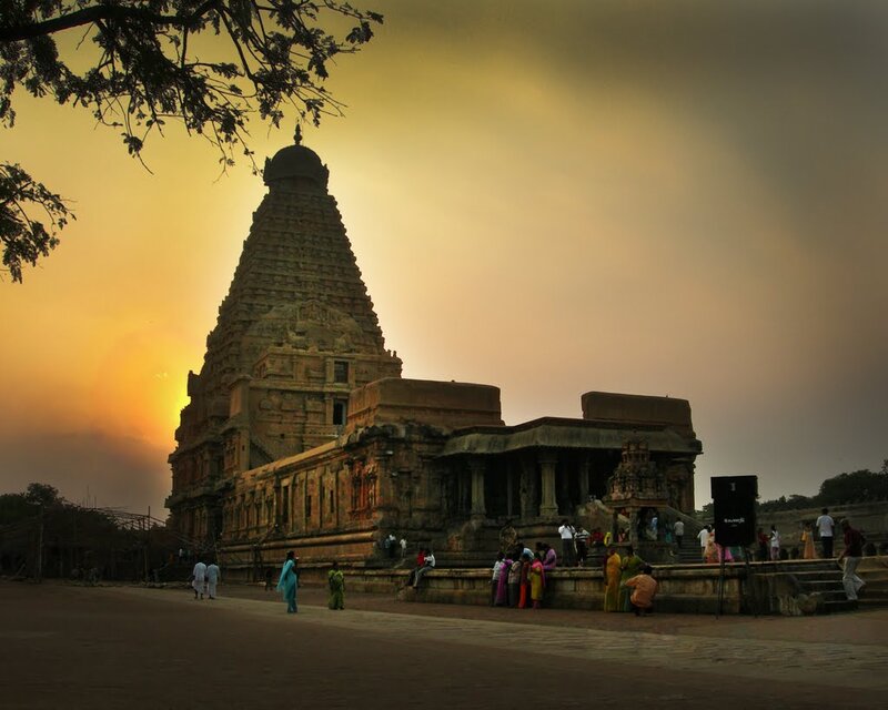 Temple at Sunset — Orange, Dramatic
