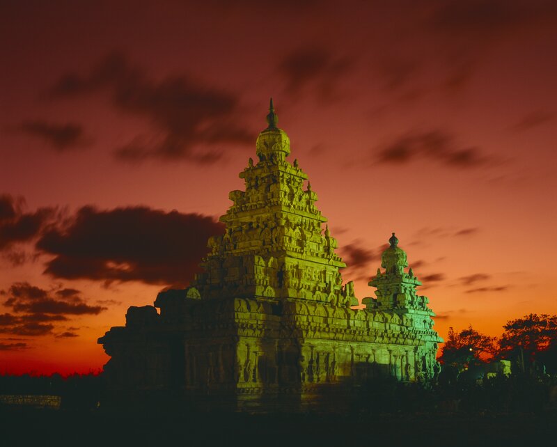 Temple at Sunset — Red