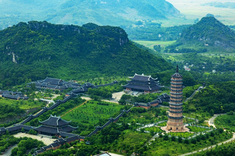 Temple complex in a mountain valley