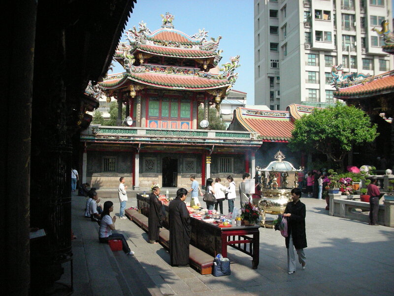 Temple courtyard with worshippers