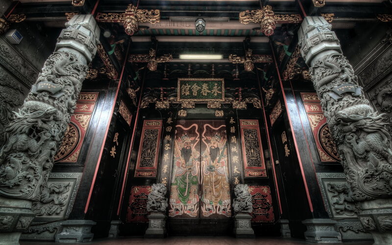 Temple Entrance with Guardian Deities