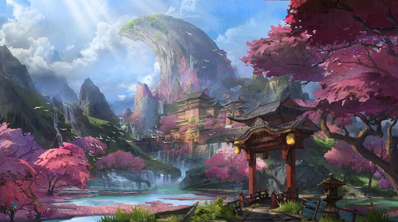 Temple in Cherry Blossom Valley