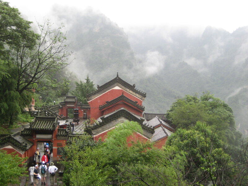 Temple in misty mountains