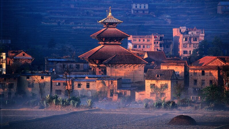 Temple in Village — Blue