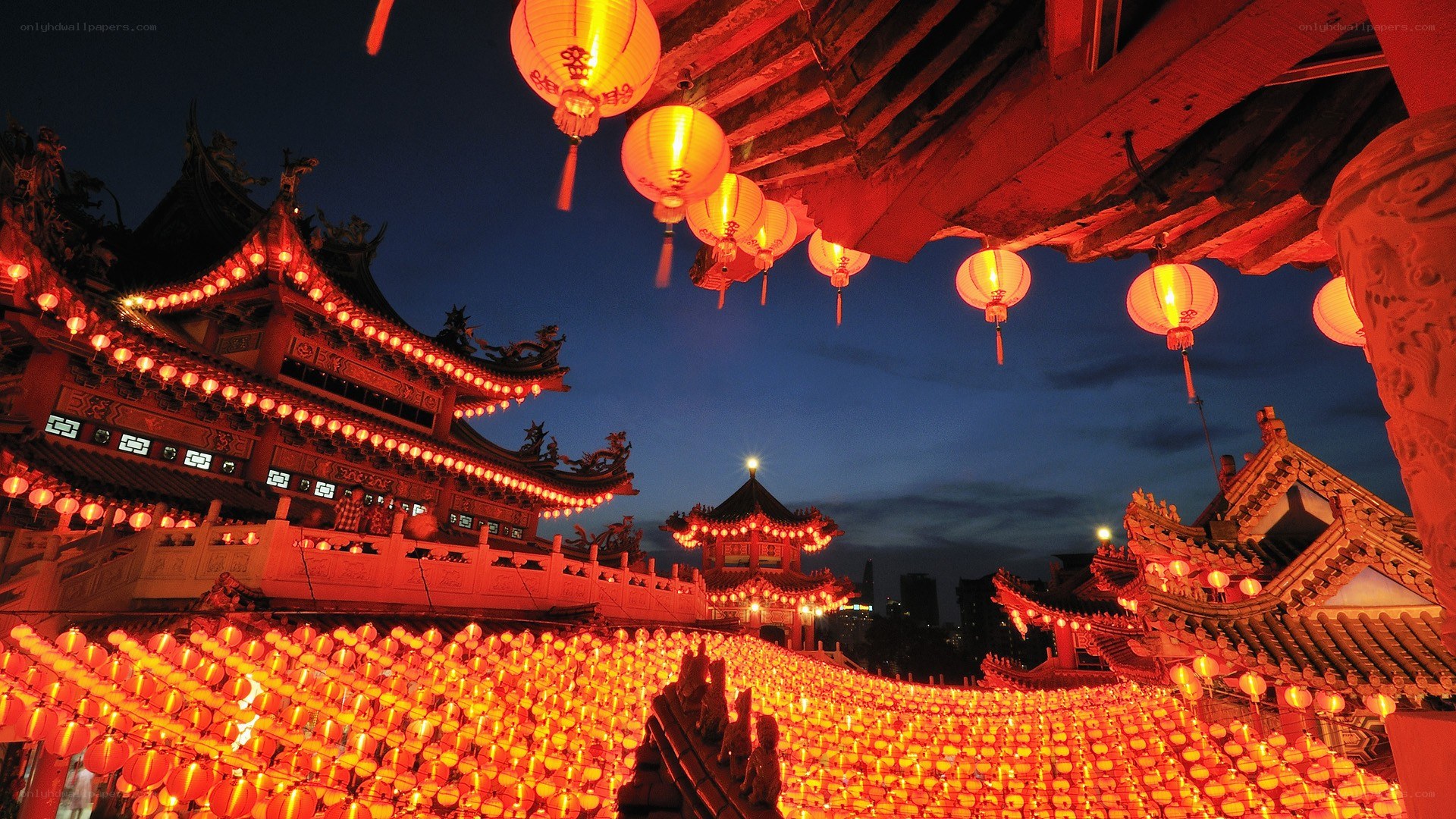 Temple lantern festival at night